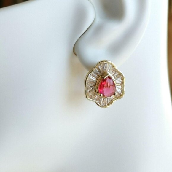 Teardrop Pink Topaz CZ Omega Lever Back Earrings 🆕 - Picture 2 of 7